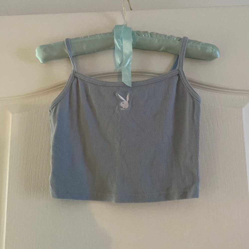 Blue playboy crop top